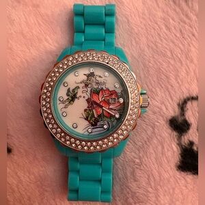 Ed Hardy Y2K Turquoise and Rhinestone Watch